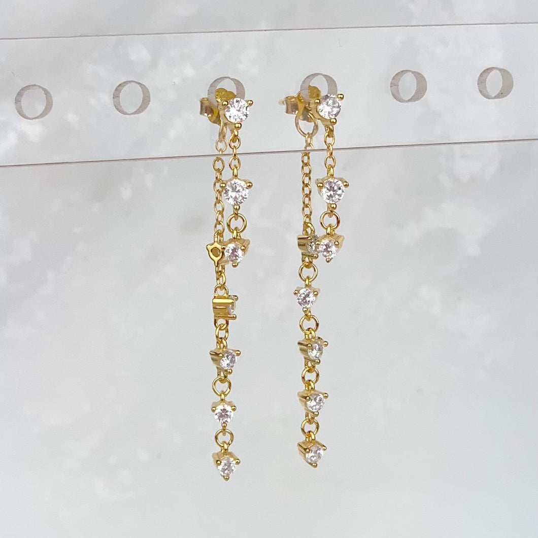 Aretes Tira Zirconias Dorados